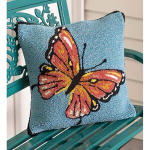 Wayfier Monarch Butterfly Throw Pillow Blue Orange Garden Embroidered Fairy